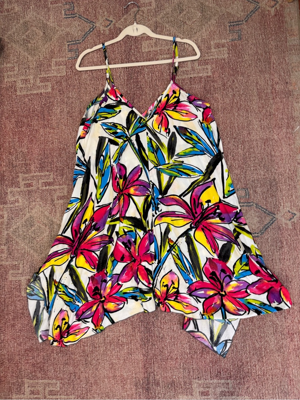 Jams world Y2K floral Aline strappy v neck tank mini dress asymmetrical hem med